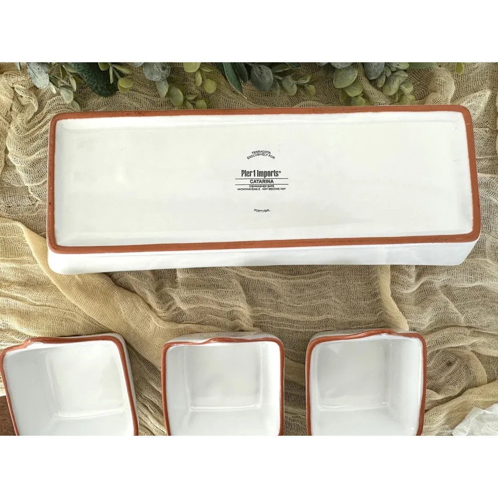 Pier 1 Catarina Condiment bowl set Portugal pottery‎ white terracotta serving